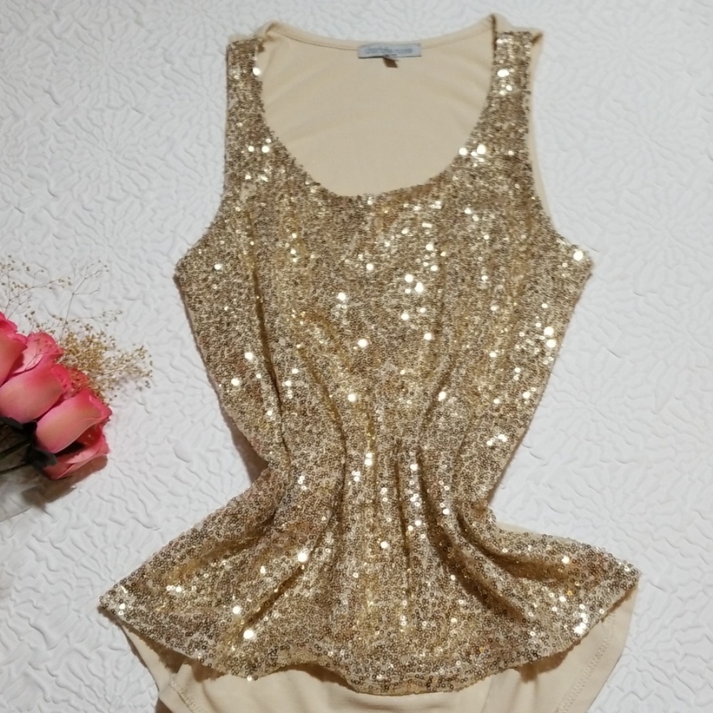 Charlotte Russe Junior gold Sequins nude tank top, XS